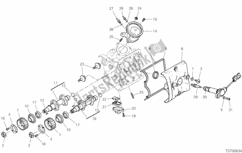 Tutte le parti per il Sistema Di Fasatura Testa Orizzontale del Ducati Hypermotard 950 2019